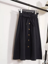 Load image into Gallery viewer, Summer Autumn Skirts Womens Midi Knee Length Korean Elegant Button High Waist Skirt Female Pleated School Skirt
