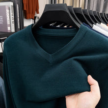 Load image into Gallery viewer, New Sweatwear Men's V Neck Basic Solid Color Sweaters Round Neck Elastic Pullovers Warm Autumn Knitted Oversized Sweater Men
