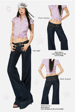 Load image into Gallery viewer, Women Vintage Blue Jeans Hip Hop Fashion Streetwear Y2K Wide Leg Straight Low Waist Jeans Baggy Denim Pants
