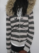 Load image into Gallery viewer, Hoodie with leather collar suitable both men and women striped printed long sleeved loose hooded sports hoodie punk Y2K daily
