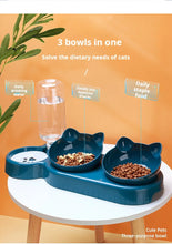 Load image into Gallery viewer, Pet Bowls With Water Feeder, 3 In 1 Ear Design Tilted Cat Water And Food Bowl Set With Gravity Water Bottle For Neck Protection
