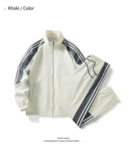 Load image into Gallery viewer, Men Fashion Tracksuit 2‑Piece Set, Stand Collar Zip‑Up Jacket &amp; Drawstring Pants, Striped Casual Sports Outfit For Autumn Winter
