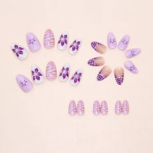 Load image into Gallery viewer, Medium fake nails for women Gradient nude brown blue flowers or rhinestones fall winter almond tips press on false nail art set
