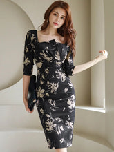 Load image into Gallery viewer, Elegant Floral Square Collar Dress
