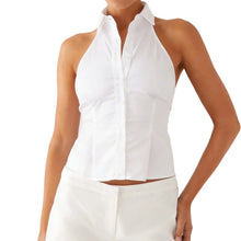 Load image into Gallery viewer, Women Button up Halter Tops Summer Trendy Lapel Tie up Backless Shirts for Streetwear Aesthetic Grunge Clothes
