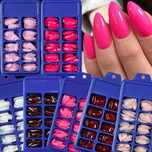 Load image into Gallery viewer, 120pcs/Box Bright Gloss Pink False Nails Medium Almond Simple Solid Color Press On Nails Soft Gel Full Cover Wearable False Nail
