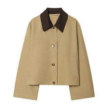 Load image into Gallery viewer, Women's Short Trench Coat with Contrast Collar New Spring Turn Down Collar Long Sleeve Button Women Coats Chic Female Jackets
