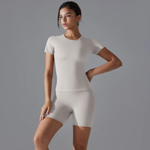 Load image into Gallery viewer, Yoga Set Women Sports Short Sleeve Top With High Waist Leggings Running Jogging Workout Workout Clothes Sports Fitness Gym Sets
