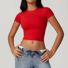 Load image into Gallery viewer, Yoga Shirts Women Sexy Exposing The Navel Short Sleeve Workout Crop Top Gym Top Fitness Running Workout Sport T-shirts Yoga Wear
