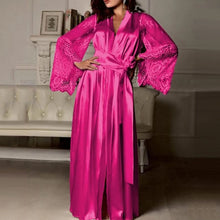 Load image into Gallery viewer, Womens Nightdress Sexy Long Lace Lingerie  Nightwear Bath Robe Gown Imitation Ice Silk Nightdress Solid Color Nightgown
