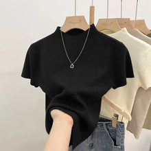 Load image into Gallery viewer, Knitted 2025 New Basic Sweaters Fashion Women Turtleneck Solid Thin Short Sleeve Slim Pullovers Streetwear Bodycon Sweater
