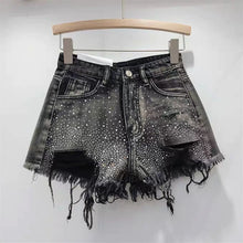Load image into Gallery viewer, Denim Shorts for Women in The Summer of 2025 High Waisted and Slimming New Style Spicy Girl with Ripped Sexy Wide Leg Trousers
