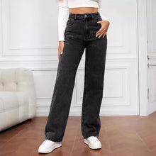 Load image into Gallery viewer, Fashion retro blue jeans women y2k High street baggy straight pants High waisted all-in-one slim pants
