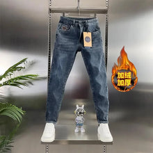 Load image into Gallery viewer, Thick Jeans Men's Slim Fit Spring Autumn Winter Casual Long Pants Cotton Stretch Denim mid Waist Zipper Closure Wear Resistant

