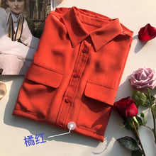 Load image into Gallery viewer, Women Real Silk Shirts Classic Double Pockets Solid Color Casual Fashion Long Sleeve Thin Shirt Blouses Tees
