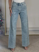 Load image into Gallery viewer, 2025 Women Jeans Straight Diamonds Pants Stretch High Waist Washed Mom Jeans Y2k Streetwear Trousers Vintage Denims Streetwear
