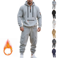 Load image into Gallery viewer, Men's Heavyweight Fleece-Lined Casual Tracksuit Set for Winter - Loose-Fit, Half-Zip, 2-Piece Workwear Style
