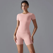 Load image into Gallery viewer, Yoga Set Women Sports Short Sleeve Top With High Waist Leggings Running Jogging Workout Workout Clothes Sports Fitness Gym Sets
