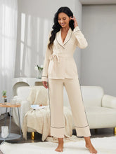 Load image into Gallery viewer, Wrap Belt V Neck Pajama Set
