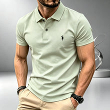 Load image into Gallery viewer, Men Solid Color Polo Shirt Regular Fit Business Casual Short Sleeve Tops With Small Horse Embroidery Chest Print
