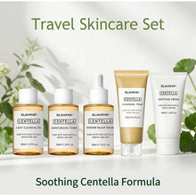 Load image into Gallery viewer, Centella Asiatica Travel Face Skin Care Kit: Serum,Cleansing Oil,Moisturizing Toner,Cleaner Foam,Soothing Cream,Skincare Set
