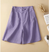 Load image into Gallery viewer, Women's Shorts Cotton Linen High Waisted Short Pants Casual Loose Solid Purple Button Summer Shorts for Women

