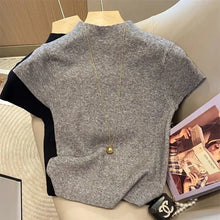 Load image into Gallery viewer, Knitted 2025 New Basic Sweaters Fashion Women Turtleneck Solid Thin Short Sleeve Slim Pullovers Streetwear Bodycon Sweater
