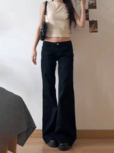Load image into Gallery viewer, Women Low Waist Flared Jeans Retro Style Blue Black Micro Flare Pants Loose Straight Wide Leg Jeans Female Spring Fashion
