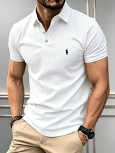 Load image into Gallery viewer, Men Solid Color Polo Shirt Regular Fit Business Casual Short Sleeve Tops With Small Horse Embroidery Chest Print
