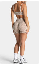 Load image into Gallery viewer, Women Leopard Print 2 Piece Yoga Set High Waist Butt Lift Biker Shorts Adjustable Strap Sports Bra Gym Workout Activewear
