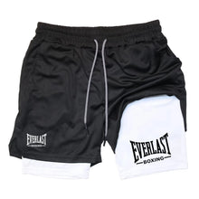 Load image into Gallery viewer, Men's compression gym shorts, EVERLAST printed sports pants, double layered, quick drying, basketball,  muscle, fitness RL0365
