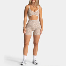 Load image into Gallery viewer, Women Leopard Print 2 Piece Yoga Set High Waist Butt Lift Biker Shorts Adjustable Strap Sports Bra Gym Workout Activewear
