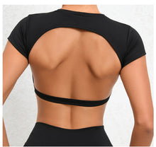 Load image into Gallery viewer, Sports Muscle Back Tee Without Padded Women Backless Sports Shirts Workout Gym Training Yoga T-Shirt Outdoor Open Back Tops
