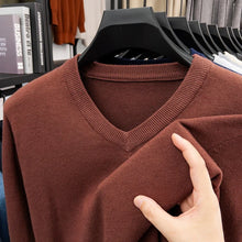 Load image into Gallery viewer, New Sweatwear Men's V Neck Basic Solid Color Sweaters Round Neck Elastic Pullovers Warm Autumn Knitted Oversized Sweater Men
