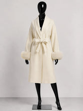 Load image into Gallery viewer, Women's Wool Coat with Fur Cuffs Minimalist Soft Wool High Fashion Belted Winter Fur Trim Coat Old Money Style Natural Fur Coat
