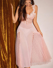 Load image into Gallery viewer, Night Dress Woman Suspenders Polka Dot Mesh Sleepwear Fairy Bow Long Dress Pajama Petal Nightwear V-Neck Backless Sexy Nightgown
