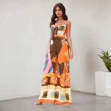 Load image into Gallery viewer, Summer Holiday Sleeveless Jumpsuit Pants for Women Beach Style Backless Print Patchwork Lace Up V-neck Waist-closing Jumpsuit
