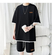 Load image into Gallery viewer, Men's Trendy 2-Piece Streetwear Co-ord Solid Color Short Sleeve T-Shirt And Drawstring Elastic Waist Shorts Set 5XL
