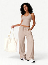 Load image into Gallery viewer, Women 2 Piece Yoga Outfit Ribbed Halter Crop Tank Top Drawstring Wide Leg Pants Set Casual Workout Gym Loungewear Tracksuit
