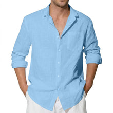 Load image into Gallery viewer, Men's Long Sleeve Cotton Shirts Luxury Linen T Shirts Breathable Elegant TShirts Men's Shirts for Men Hawaiian Tshirt Lapel Tee
