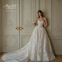 Load image into Gallery viewer, Elegant White Lace Off-The-Shoulder Sleeveless Floor-Length Formal Wedding Dress with Exquisite embroidery
