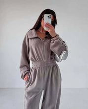 Load image into Gallery viewer, Jumpsuit Women 2026 New Fashionable Long Sleeved Jumpsuit for Women's Casual Half Open Collar Elastic Waist Jumpsuit
