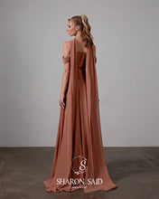 Load image into Gallery viewer, Brown Off Shoulder Chiffon Evening Gown
