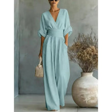 Load image into Gallery viewer, Women's Jumpsuit Fashion High Waist V-neck Casual Jumpsuits Sexy Solid Color Office Wide Leg Trousers Overalls Vacation Outfit
