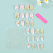 Load image into Gallery viewer, Medium fake nails for women Gradient nude brown blue flowers or rhinestones fall winter almond tips press on false nail art set
