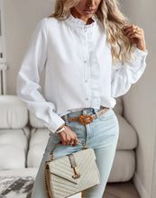 Load image into Gallery viewer, Women's Shirt Elegant Long Sleeve Ruched Stand Neck Office Lady Blouse Casual Button Shirts Harajuku Tunics Street Simple Tops
