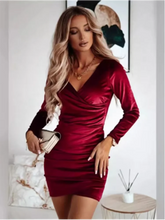 Load image into Gallery viewer, European Elegant Evening Party Dress for Woman Clothing Fashion V Neck Long Sleeved Velvet Casual Mini  Sheath Dresses

