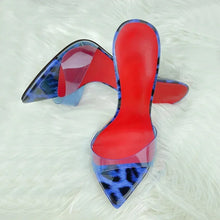 Load image into Gallery viewer, Sharp Pointed High Heels Red Super High Heels Slippers Women's Slim Heels Exposed Toes Half Drag Simple and Fashionable Sandals
