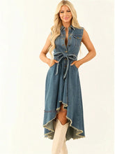Load image into Gallery viewer, Denim Dresses For Women Sleeveless Sexy Irregular Girl Fashion A-Line Long Tunic Dress Lady Lace-Up Female Jeans Clothes
