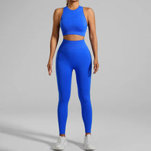 Load image into Gallery viewer, Seamless Ribbed High Waisted Yoga Set for Women, Tummy Control Criss Cross Back Workout Outfit, Quick Dry Fitness Set for Gym
